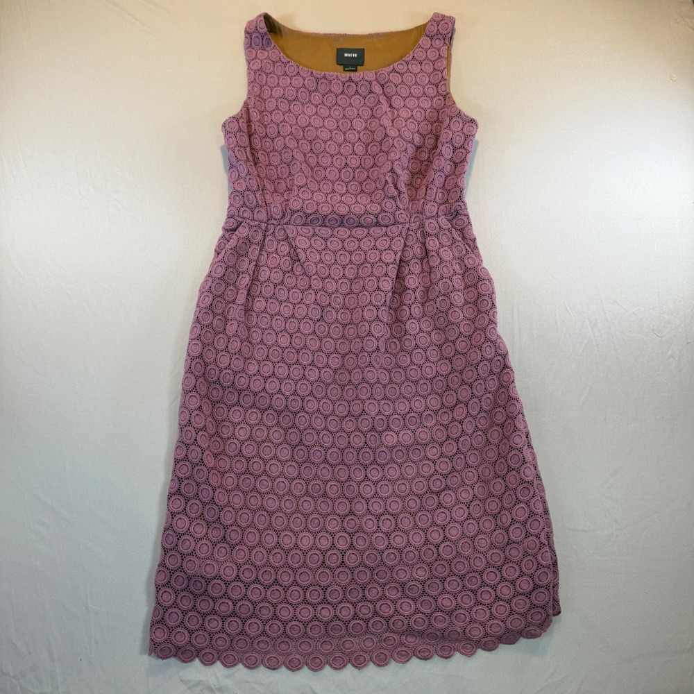 Maeve Anthropologie Purple Circle Lace Scalloped Hem Sleeveless Dress‎ Size 4